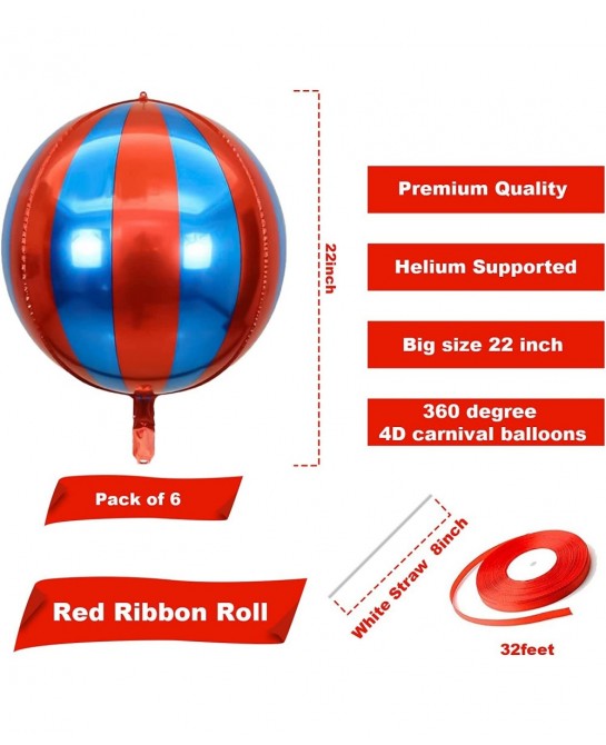 Red and Blue Carnival Balloons for Circus Theme Party Decorations Big 22 Inch 360 Degree 4D Circus Carnival Balloons for Birt...