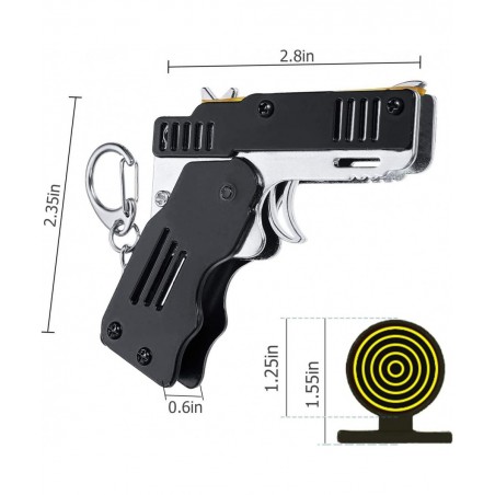 Firesofheaven 2 Pieces Rubber Band Gun Toy Easy Load Foldable Handmade Toy Gun Mini Metal Rubber Gun with Keychain and 200 El...