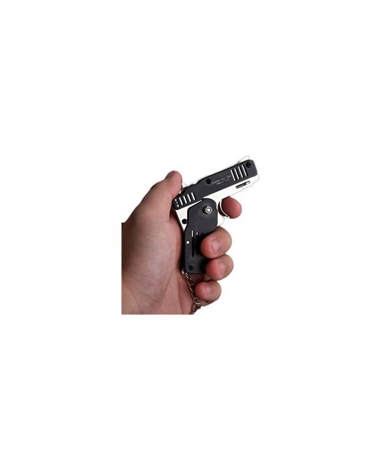Firesofheaven 2 Pieces Rubber Band Gun Toy Easy Load Foldable Handmade Toy Gun Mini Metal Rubber Gun with Keychain and 200 El...