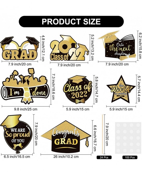 24 Pieces Graduation Party Decorations 2022 Graduation Party Centerpiece Sticks Glitter Table Topper Congratulations Graduate...