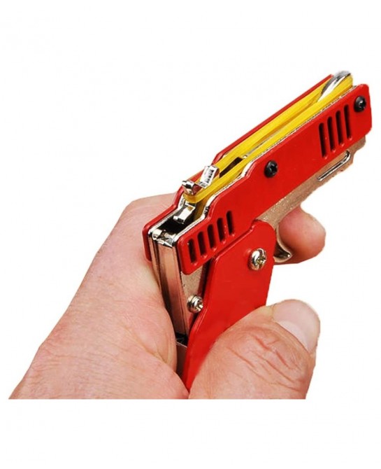 Firesofheaven 2 Pieces Rubber Band Gun Toy Easy Load Foldable Handmade Toy Gun Mini Metal Rubber Gun with Keychain and 200 El...