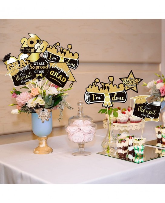 24 Pieces Graduation Party Decorations 2022 Graduation Party Centerpiece Sticks Glitter Table Topper Congratulations Graduate...