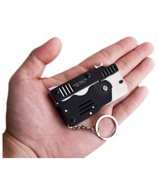 Firesofheaven 2 Pieces Rubber Band Gun Toy Easy Load Foldable Handmade Toy Gun Mini Metal Rubber Gun with Keychain and 200 El...