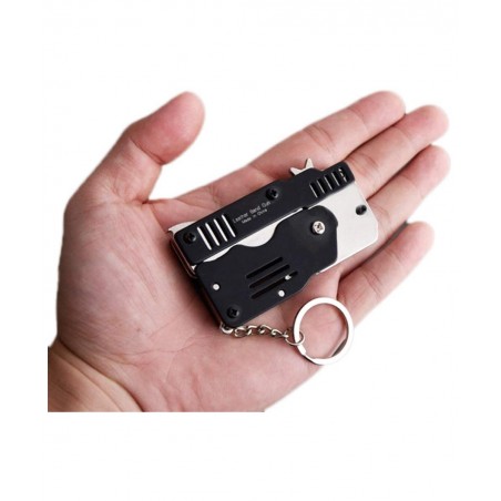 Firesofheaven 2 Pieces Rubber Band Gun Toy Easy Load Foldable Handmade Toy Gun Mini Metal Rubber Gun with Keychain and 200 El...