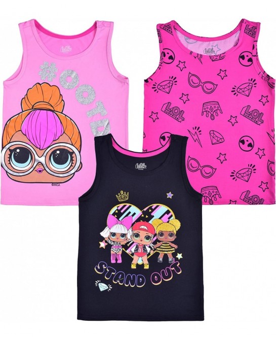 LOL Surprise Dolls Girls 3 Pack Tank Tops for Little and Big Kids – Pink/Black $43.78 Dolls