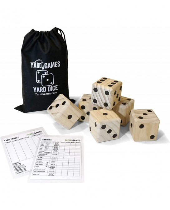 Large 2.5" Wooden Yard Dice with Laminated Yardzee and Yard Farkle | Includes 6 Dice with Durable Carrying Case $47.03 Casino...
