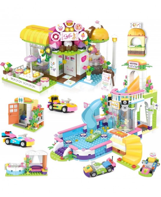 Friends Café Shop Building Kit Girls Coffee House Summer Pool Party Building Blocks Set for Kids Aged 6-12 (1140 Pieces) $93....