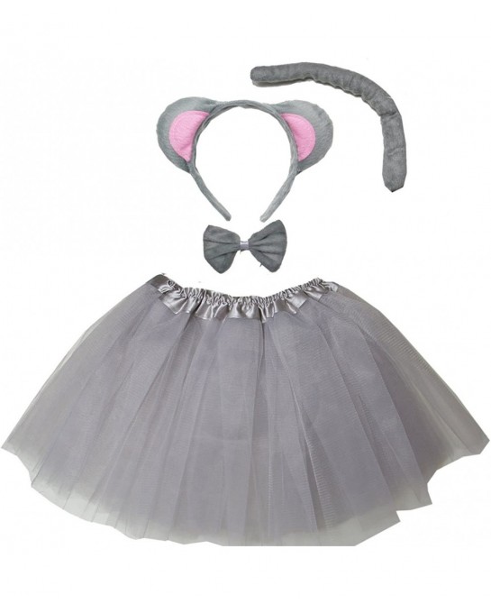 Kids Animal Gray Mouse Ears Headband Bowtie Tail & Tutu Costume $17.97 Kids' Costumes