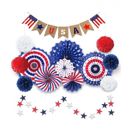 14 PSC Patriotic Party Decorations 4th of July American Flag Party Supplies Foldable Colorful Paper Fans Tissue Paper Pom Pom...