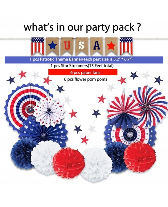 14 PSC Patriotic Party Decorations 4th of July American Flag Party Supplies Foldable Colorful Paper Fans Tissue Paper Pom Pom...