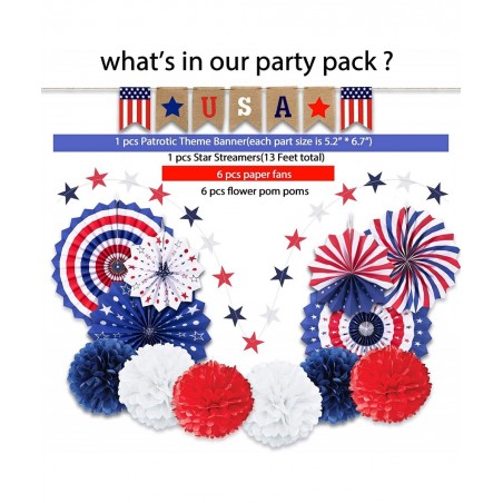 14 PSC Patriotic Party Decorations 4th of July American Flag Party Supplies Foldable Colorful Paper Fans Tissue Paper Pom Pom...