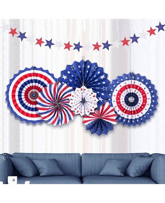 14 PSC Patriotic Party Decorations 4th of July American Flag Party Supplies Foldable Colorful Paper Fans Tissue Paper Pom Pom...
