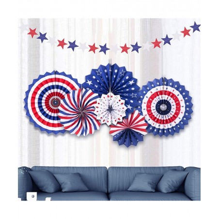 14 PSC Patriotic Party Decorations 4th of July American Flag Party Supplies Foldable Colorful Paper Fans Tissue Paper Pom Pom...
