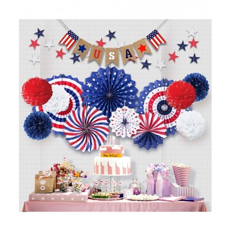 14 PSC Patriotic Party Decorations 4th of July American Flag Party Supplies Foldable Colorful Paper Fans Tissue Paper Pom Pom...