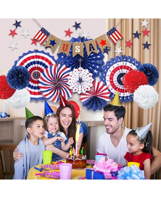 14 PSC Patriotic Party Decorations 4th of July American Flag Party Supplies Foldable Colorful Paper Fans Tissue Paper Pom Pom...