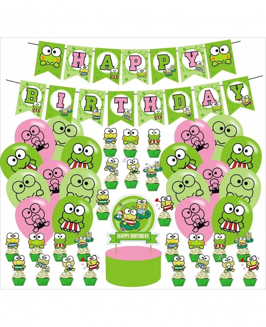 The Frog of Keroppi Birthday Party Decorations Cartoon Big-Eyed Frog Theme Birthday Supplies set with Happy Birthday Banner C...