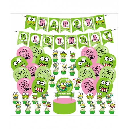 The Frog of Keroppi Birthday Party Decorations Cartoon Big-Eyed Frog Theme Birthday Supplies set with Happy Birthday Banner C...