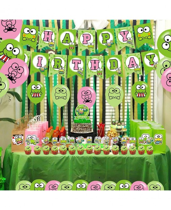 The Frog of Keroppi Birthday Party Decorations Cartoon Big-Eyed Frog Theme Birthday Supplies set with Happy Birthday Banner C...