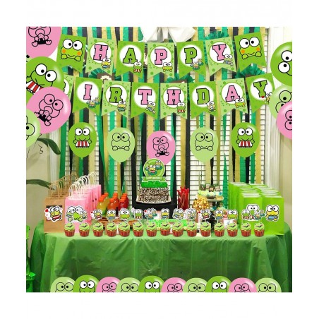 The Frog of Keroppi Birthday Party Decorations Cartoon Big-Eyed Frog Theme Birthday Supplies set with Happy Birthday Banner C...