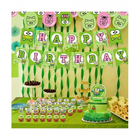 The Frog of Keroppi Birthday Party Decorations Cartoon Big-Eyed Frog Theme Birthday Supplies set with Happy Birthday Banner C...