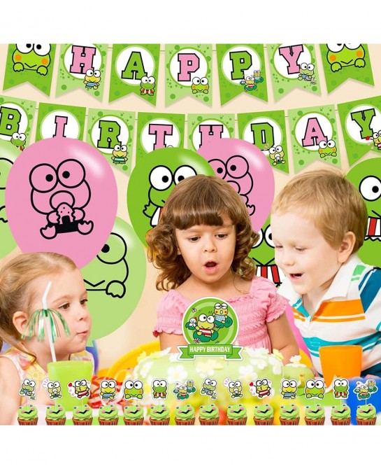 The Frog of Keroppi Birthday Party Decorations Cartoon Big-Eyed Frog Theme Birthday Supplies set with Happy Birthday Banner C...