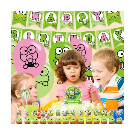 The Frog of Keroppi Birthday Party Decorations Cartoon Big-Eyed Frog Theme Birthday Supplies set with Happy Birthday Banner C...