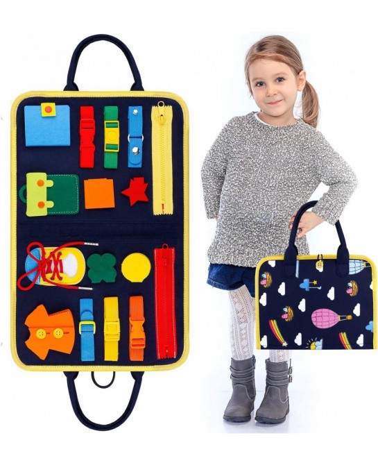Toddler Busy Board Montessori Toys Basic Skills Board for Toddlers Learning Dress Educational Learning Toys Bag Designed Enli...