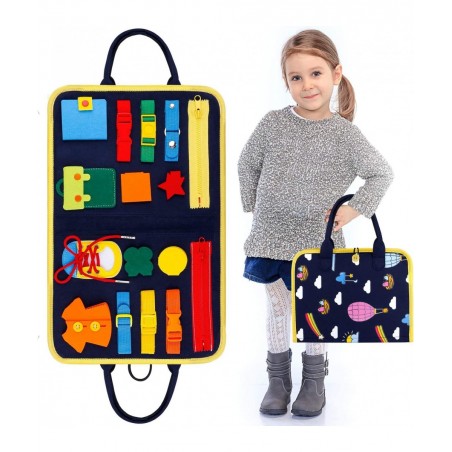 Toddler Busy Board Montessori Toys Basic Skills Board for Toddlers Learning Dress Educational Learning Toys Bag Designed Enli...