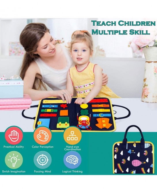 Toddler Busy Board Montessori Toys Basic Skills Board for Toddlers Learning Dress Educational Learning Toys Bag Designed Enli...