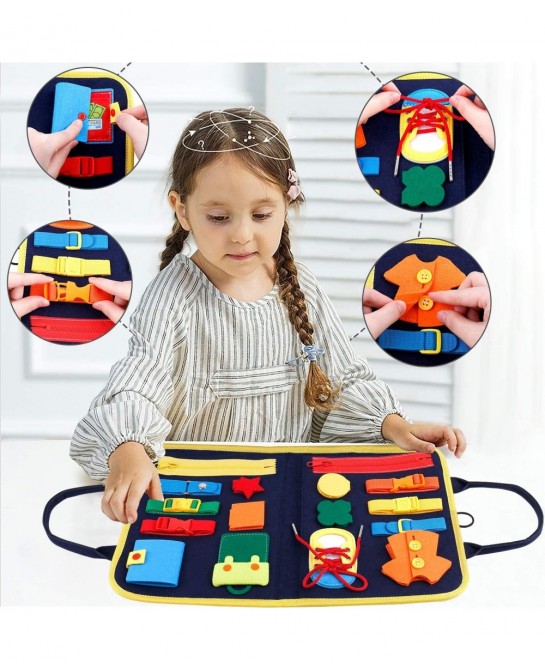 Toddler Busy Board Montessori Toys Basic Skills Board for Toddlers Learning Dress Educational Learning Toys Bag Designed Enli...