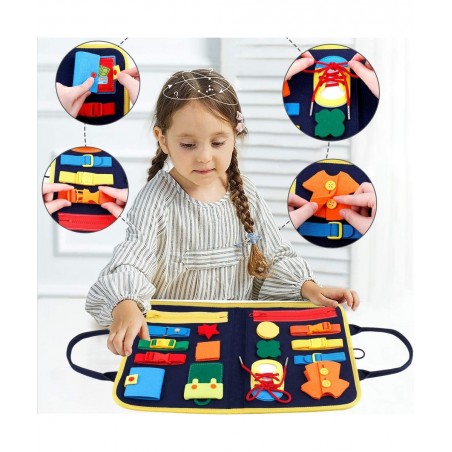 Toddler Busy Board Montessori Toys Basic Skills Board for Toddlers Learning Dress Educational Learning Toys Bag Designed Enli...