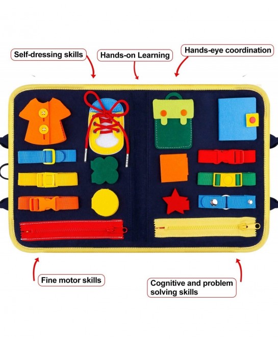 Toddler Busy Board Montessori Toys Basic Skills Board for Toddlers Learning Dress Educational Learning Toys Bag Designed Enli...