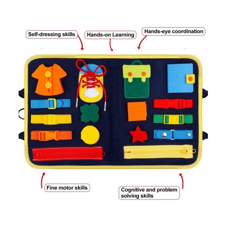 Toddler Busy Board Montessori Toys Basic Skills Board for Toddlers Learning Dress Educational Learning Toys Bag Designed Enli...