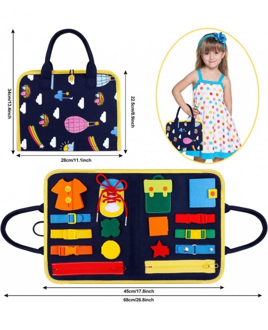 Toddler Busy Board Montessori Toys Basic Skills Board for Toddlers Learning Dress Educational Learning Toys Bag Designed Enli...