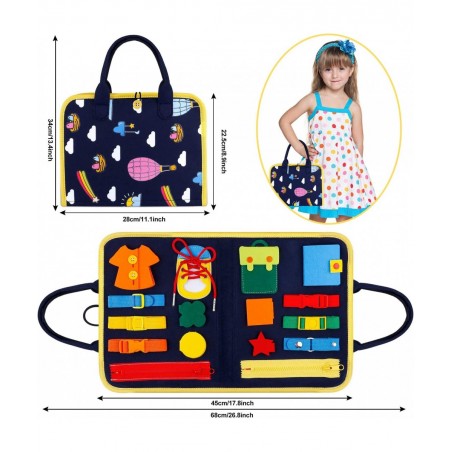 Toddler Busy Board Montessori Toys Basic Skills Board for Toddlers Learning Dress Educational Learning Toys Bag Designed Enli...