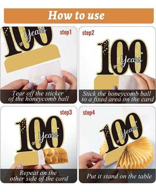 9 Pieces 100th Birthday decorations 100th birthday centerpieces for Tables Decorations Cheers to 100 Years Honeycomb Table To...