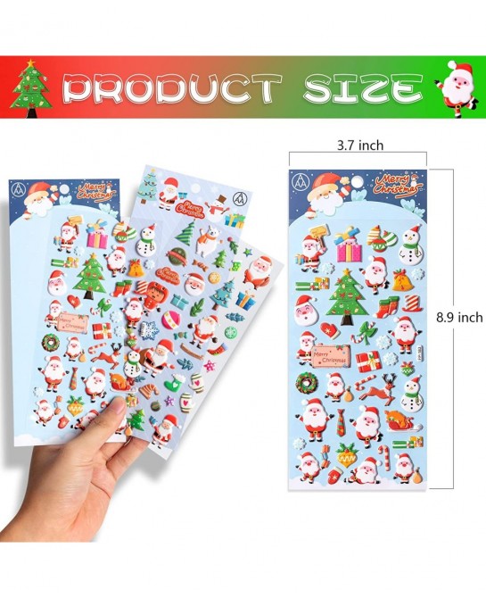 Christmas Puffy Stickers for Kids 302Pcs Cute Christmas 3D Stickers for Scrapbooking DIY Phone Diary Including Santa Claus Ch...