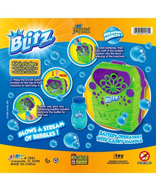 Blitz Bubble Stream Machine Blaster with Bubble Solution (Colors May Vary) for Kids Floats High Last Long Bubble Blower Machi...