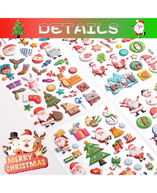 Christmas Puffy Stickers for Kids 302Pcs Cute Christmas 3D Stickers for Scrapbooking DIY Phone Diary Including Santa Claus Ch...