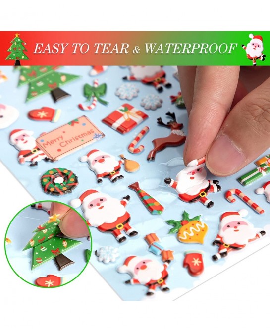 Christmas Puffy Stickers for Kids 302Pcs Cute Christmas 3D Stickers for Scrapbooking DIY Phone Diary Including Santa Claus Ch...