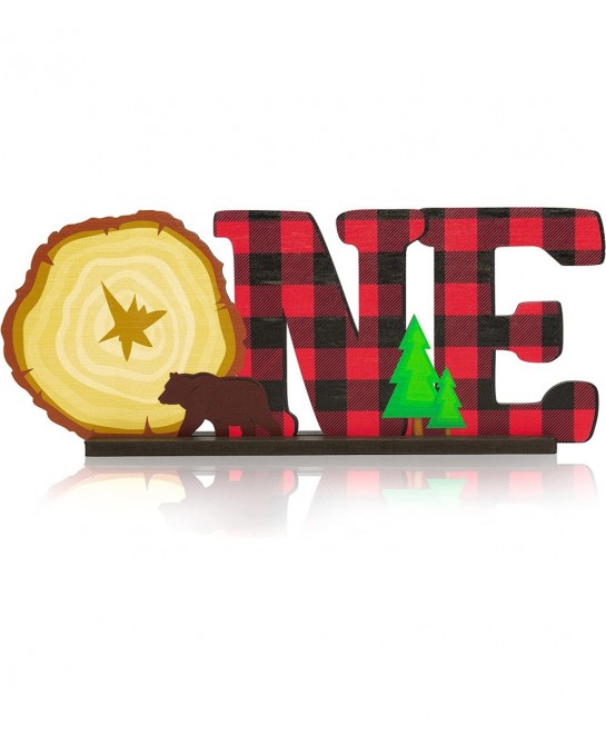 Lumberjack Wild ONE?Wooden?Table?Centerpieces Buffalo Plaid 1st Birthday Decorations Red Plaid One Year Old Birthday Party?Si...