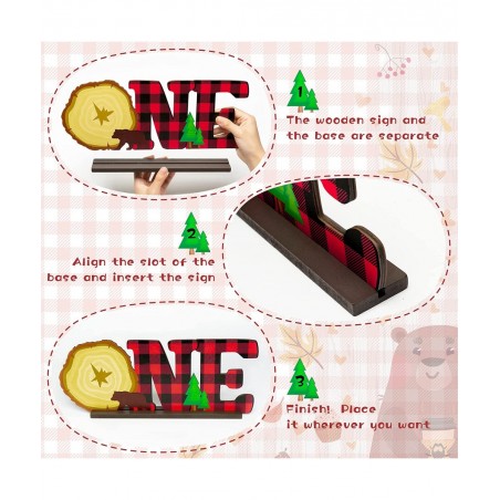 Lumberjack Wild ONE?Wooden?Table?Centerpieces Buffalo Plaid 1st Birthday Decorations Red Plaid One Year Old Birthday Party?Si...