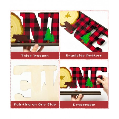 Lumberjack Wild ONE?Wooden?Table?Centerpieces Buffalo Plaid 1st Birthday Decorations Red Plaid One Year Old Birthday Party?Si...