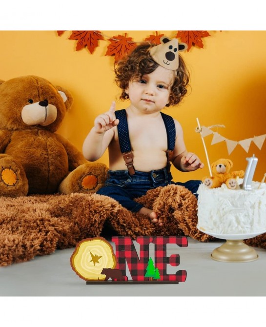 Lumberjack Wild ONE?Wooden?Table?Centerpieces Buffalo Plaid 1st Birthday Decorations Red Plaid One Year Old Birthday Party?Si...