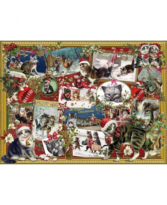 - 1000 Piece Jigsaw Puzzle for Adults 20" x 27" - Christmas Cats - 1000 pc Holiday Pet Kitten Winter Festive Collage Jigsaw b...