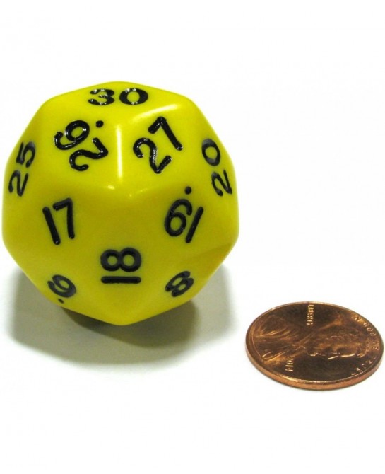 Triantakohedron D30 30 Sided 33mm Jumbo RPG Gaming Dice - Yellow w Black Number $15.51 Game Accessories