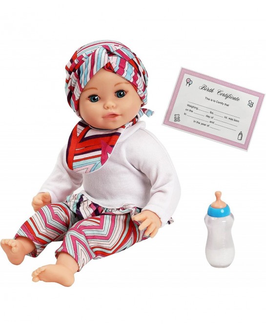 Hello Baby 14-inch Soft Body Baby Doll with Head Wrap Bib and Magic Milk Bottle Caucasian Blue Eyes… $43.08 Dolls