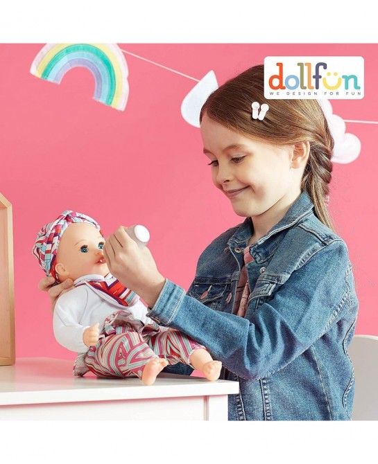 Hello Baby 14-inch Soft Body Baby Doll with Head Wrap Bib and Magic Milk Bottle Caucasian Blue Eyes… $43.08 Dolls