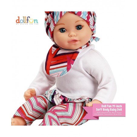 Hello Baby 14-inch Soft Body Baby Doll with Head Wrap Bib and Magic Milk Bottle Caucasian Blue Eyes… $43.08 Dolls