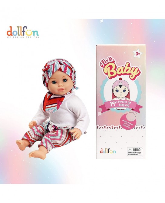 Hello Baby 14-inch Soft Body Baby Doll with Head Wrap Bib and Magic Milk Bottle Caucasian Blue Eyes… $43.08 Dolls
